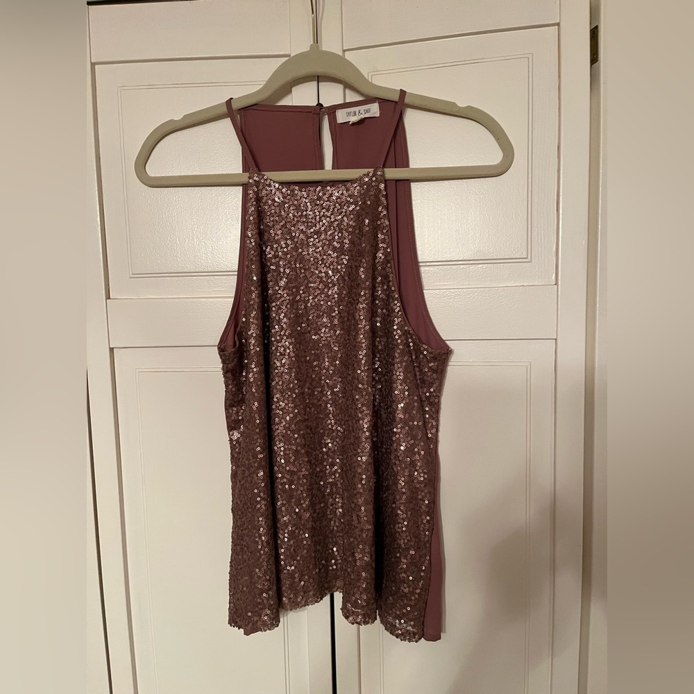 Taylor & Sage Sequin Blouse in Rose Gold